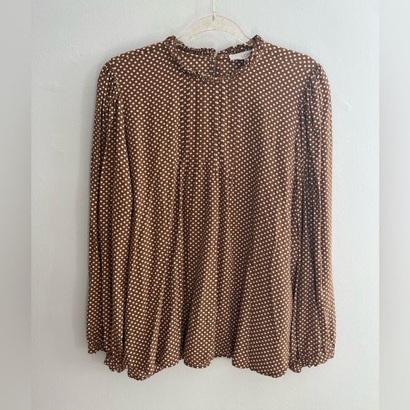 LOFT Polka Dot Ruffle Neck Long Sleeve Blouse - Picture 2 of 4